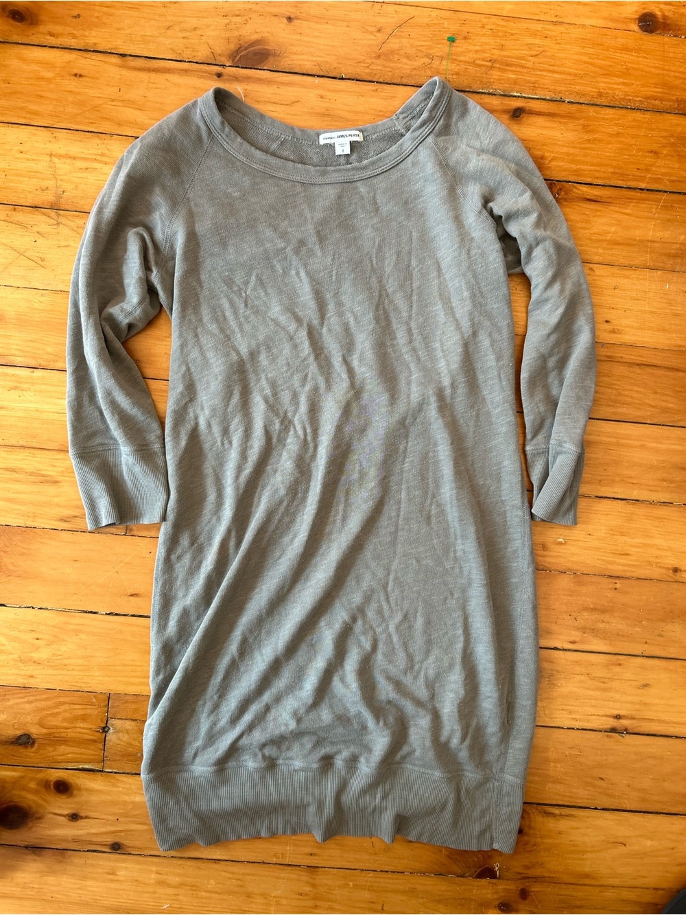 James Perse Raglan Sweatshirt Dress in Heather Grey 1 S small hole
